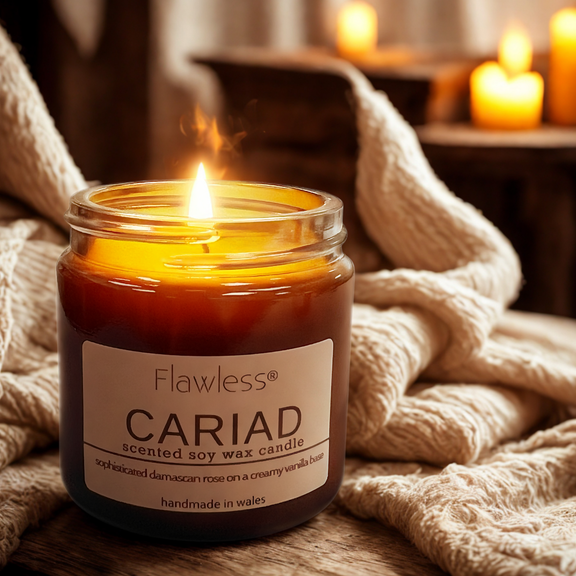 Rose and Vanilla Vegan Soy Wax Scented Candle - Cariad-0
