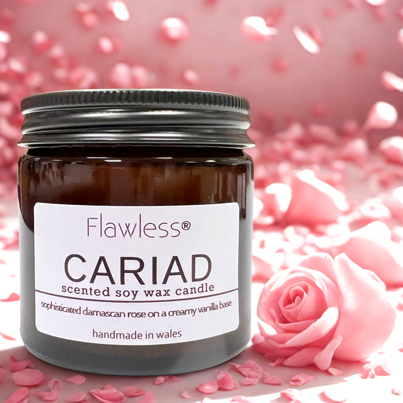 Rose and Vanilla Vegan Soy Wax Scented Candle - Cariad-2