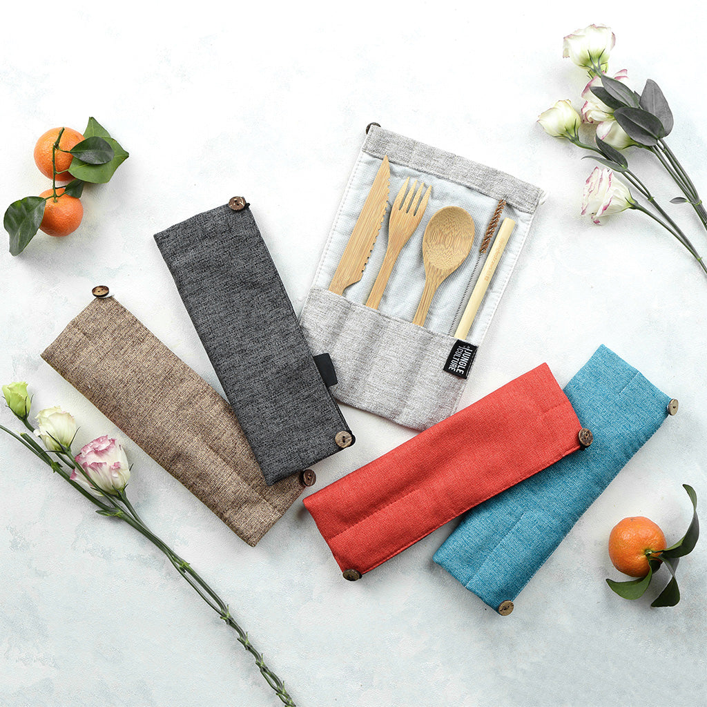 Bamboo Cutlery Set (Light grey bag)