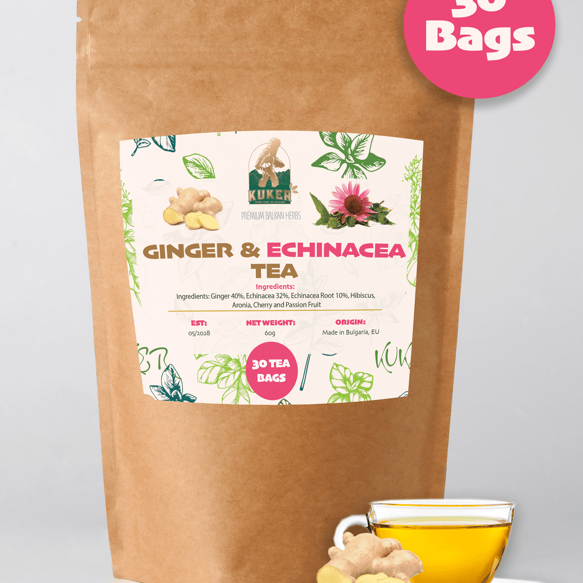KUKER® Echinacea & Ginger Tea 30g | 20 Bags-1