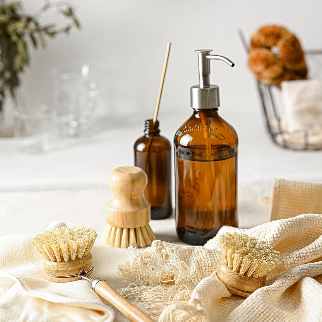 Natural Dish Brushes for Washing Up | Plant Based Kitchen Scrubber Brush (6 Piece Starter Set)