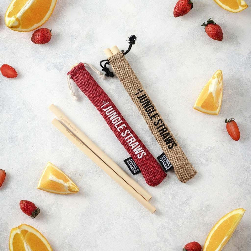 Reusable Bamboo Drinking Straws w/ Natural Jute Bag (Pack of 6)