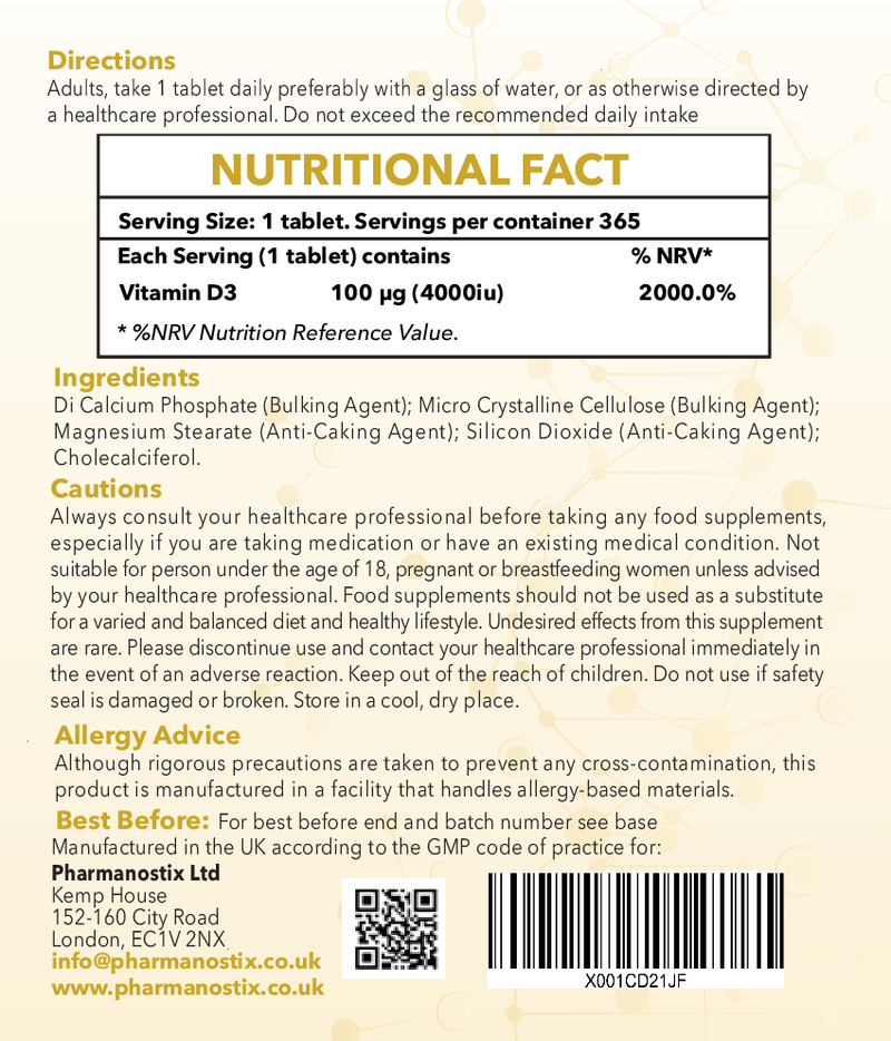 Vitamin D3 4000IU 365 Tablets - Immunity Support-1