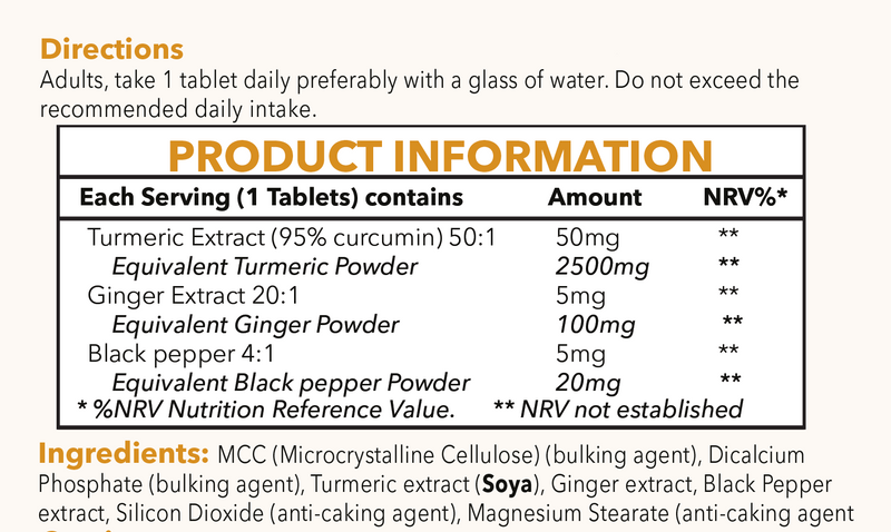 Turmeric 2500mg with Black Pepper & Ginger, Curcumin 95%, 120 Vegan Tablet-2