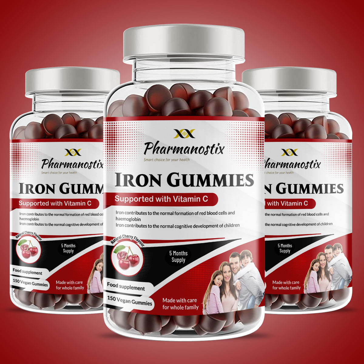 Iron & Vitamin C Vegan Gummies - 150 Natural Cherry Flavour-3