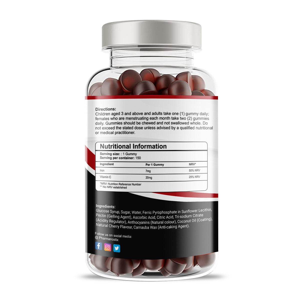 Iron & Vitamin C Vegan Gummies - 150 Natural Cherry Flavour-2