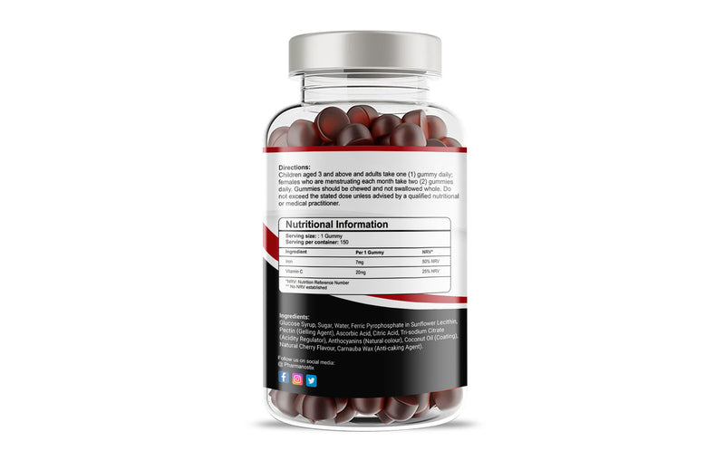 Iron & Vitamin C Vegan Gummies - 150 Natural Cherry Flavour-2
