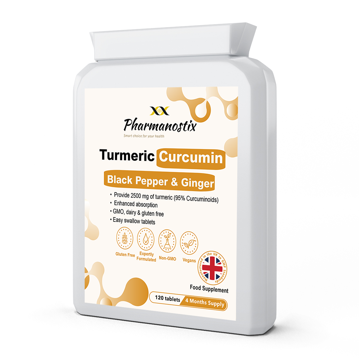Turmeric 2500mg with Black Pepper & Ginger, Curcumin 95%, 120 Vegan Tablet-0